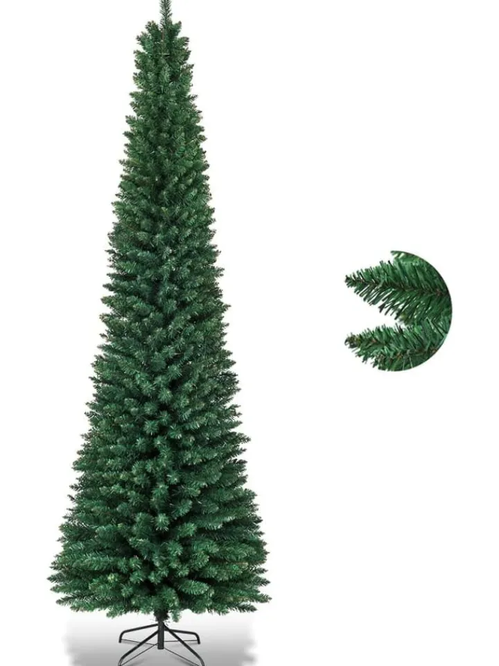 COSTWAY Künstliche Weihnachtsbäume<270cm Bleistift Weihnachtsbaum in Grün