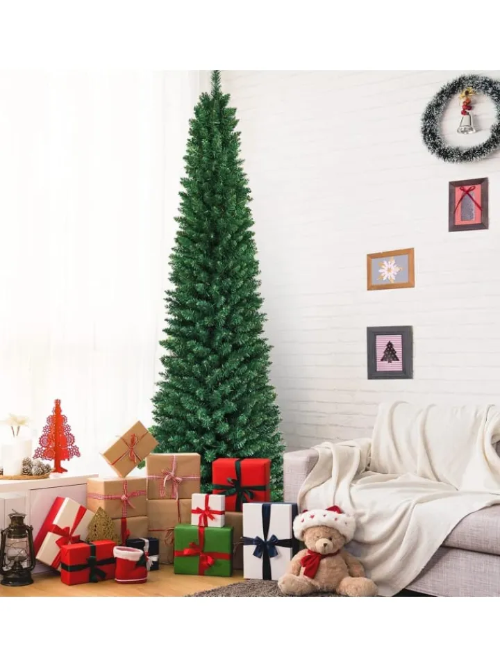 COSTWAY Künstliche Weihnachtsbäume<270cm Bleistift Weihnachtsbaum in Grün