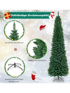 COSTWAY Künstliche Weihnachtsbäume<270cm Bleistift Weihnachtsbaum in Grün