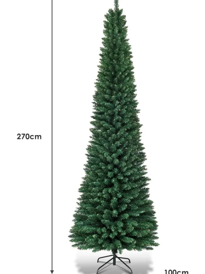 COSTWAY Künstliche Weihnachtsbäume<270cm Bleistift Weihnachtsbaum in Grün