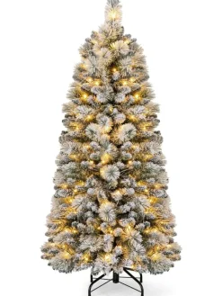 COSTWAY Künstliche Weihnachtsbäume<150cm Künstlich Weihnachtsbaum mit Beleuchtung in Weiß
