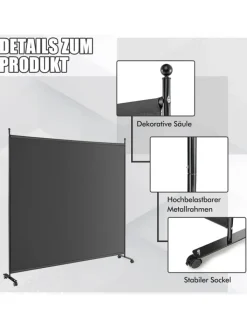COSTWAY Paravents<184cm Raumteiler auf Rollen in Grau
