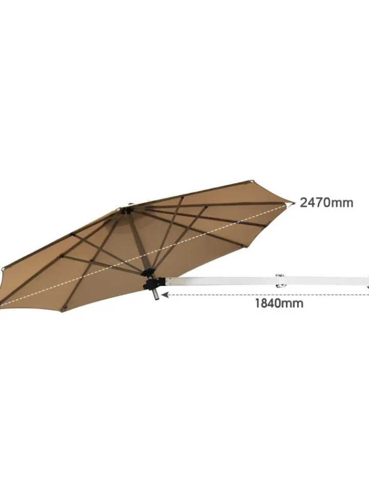COSTWAY Gartenmöbel<Ø247cm Sonnenschirm wandmontiert in Hellbraun