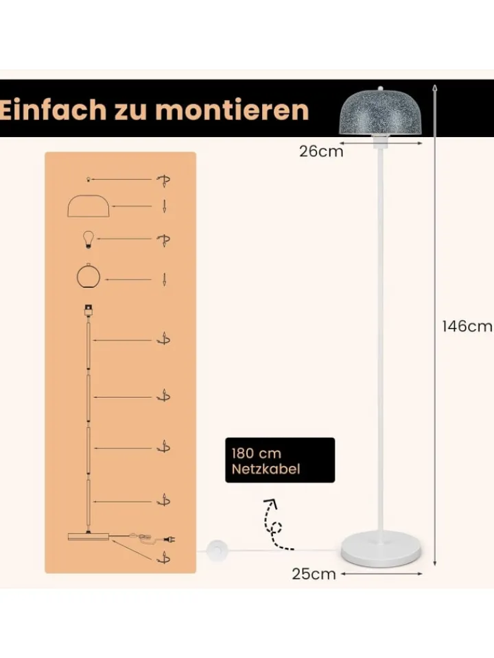 COSTWAY Stehleuchten<146cm Stehlampe in Grau