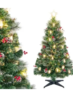 COSTWAY Künstliche Weihnachtsbäume<150cm Weihnachtsbaum Künstlich mit Beleuchtung in Grün