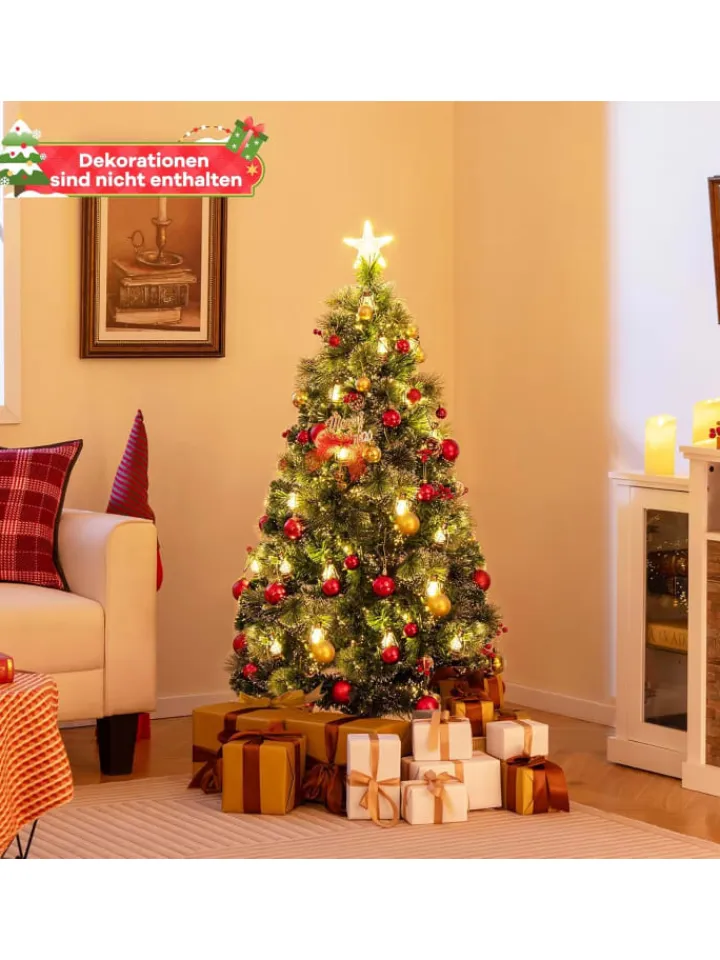 COSTWAY Künstliche Weihnachtsbäume<150cm Weihnachtsbaum Künstlich mit Beleuchtung in Grün