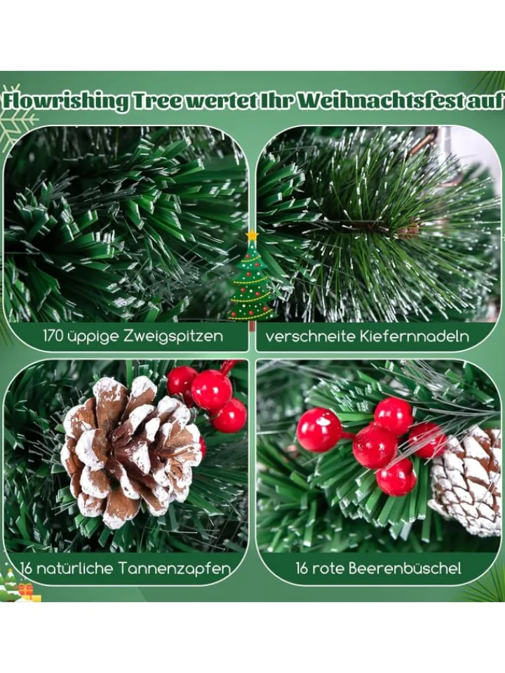 COSTWAY Künstliche Weihnachtsbäume<150cm Weihnachtsbaum Künstlich mit Beleuchtung in Grün