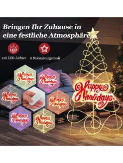 COSTWAY Künstliche Weihnachtsbäume<170cm Weihnachtsbaum mit 216 LEDs in Bunt