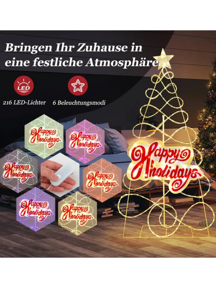 COSTWAY Künstliche Weihnachtsbäume<170cm Weihnachtsbaum mit 216 LEDs in Bunt