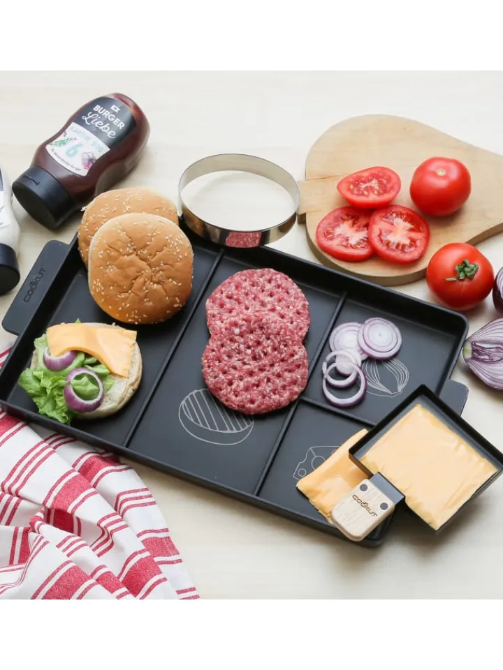 MARELIDA Grillen<Cookut Burger Set 3in1 Burgerplatte/Burgerring/Pfanne 40x23cm in schwarz