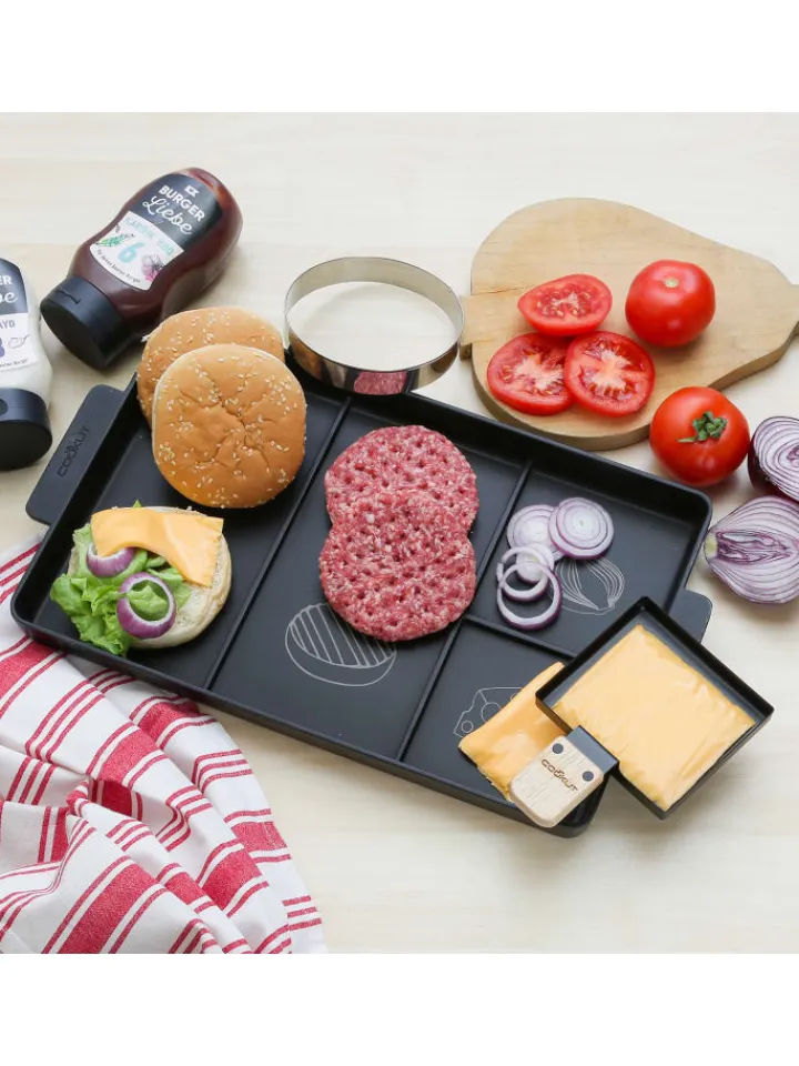 MARELIDA Grillen<Cookut Burger Set 3in1 Burgerplatte/Burgerring/Pfanne 40x23cm in schwarz