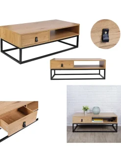 THE HOME DECO FACTORY Tische<Couchtisch "Abbott" in Natur/ Schwarz - (B)100 x (H)36 x (T)50 cm