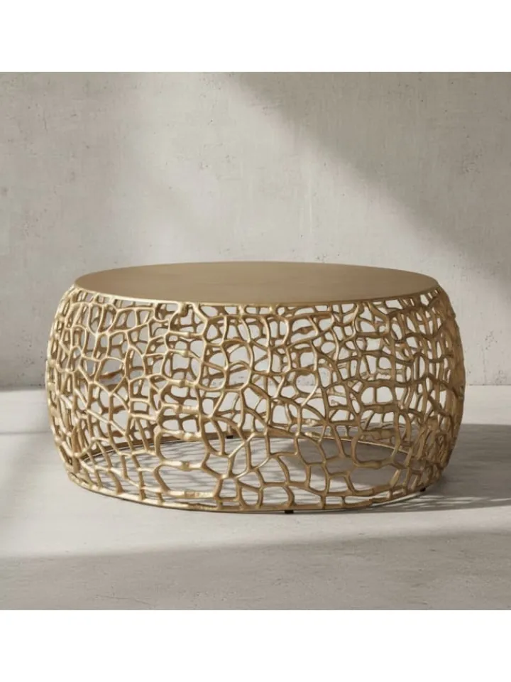 KADIMA DESIGN Tische<Couchtisch Ast-Design | Metall Gold, 66x66cm, Rund in Gold