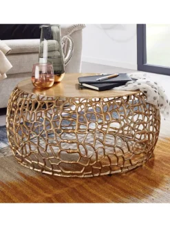 KADIMA DESIGN Tische<Couchtisch Ast-Design | Metall Gold, 66x66cm, Rund in Gold