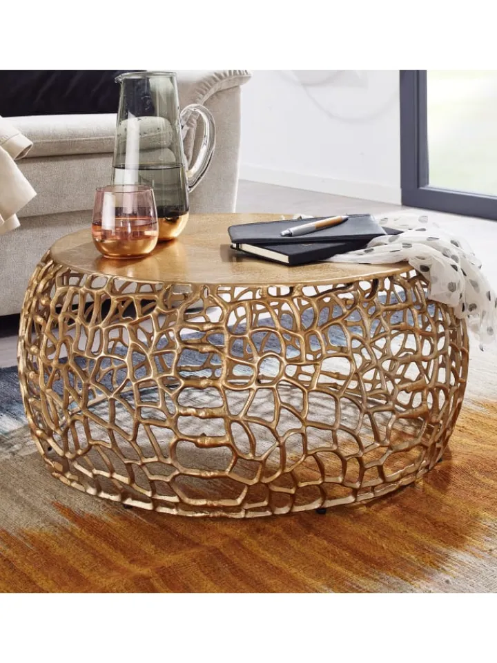 KADIMA DESIGN Tische<Couchtisch Ast-Design | Metall Gold, 66x66cm, Rund in Gold