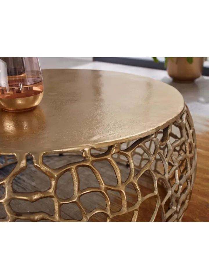KADIMA DESIGN Tische<Couchtisch Ast-Design | Metall Gold, 66x66cm, Rund in Gold
