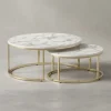 KADIMA DESIGN Tische<Couchtisch 2er-Set | Marmor-Optik Weiß-Gold, Metall, Rund in Gold