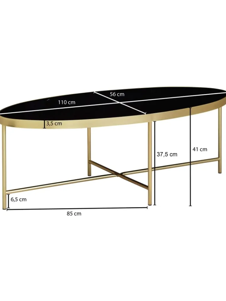 KADIMA DESIGN Tische<Couchtisch Glastisch | Glas/Gold, 110x56cm, Oval