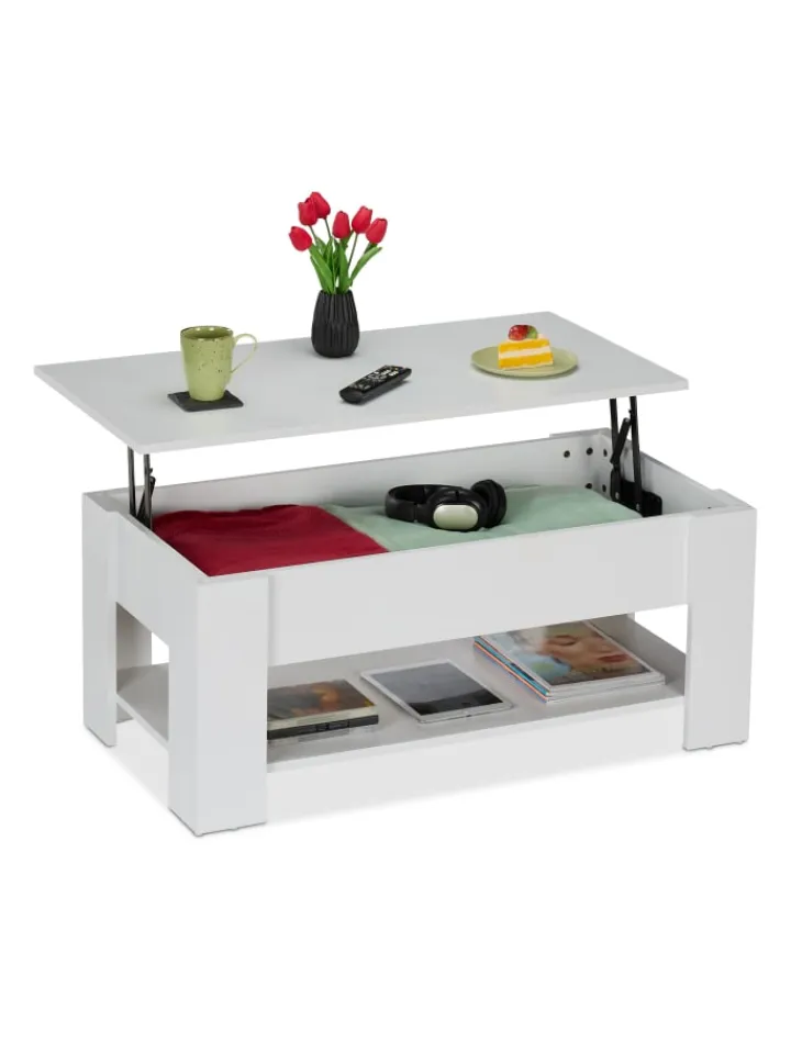 relaxdays Tische<Couchtisch in Weiß - (B)98 x (H)42 x (T)50 cm
