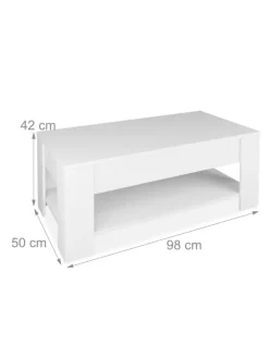 relaxdays Tische<Couchtisch in Weiß - (B)98 x (H)42 x (T)50 cm