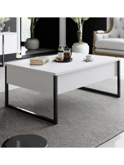 Evila Tische<Couchtisch "Luxe" in Weiß/ Schwarz - (B)90 x (H)40 x (T)60 cm