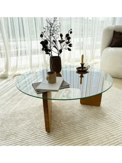 Evila Tische<Couchtisch "Mia" in Hellbraun/ Transparent - (H)35 x Ø 75 cm