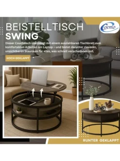 Coemo Tische<Couchtisch Swing aus Metall mit verstellbarer Holz Tischplatte in Grau