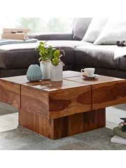 KADIMA DESIGN Tische<Couchtisch 57,5x57,5x30 cm Massivholz Sofatisch Quadratisch,