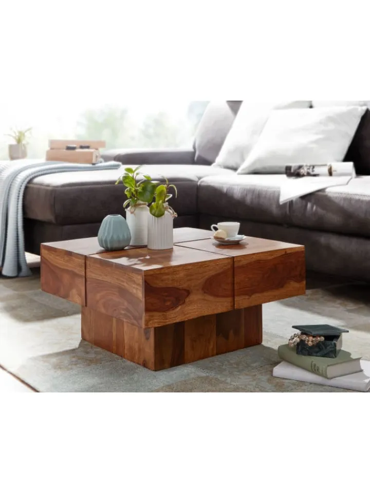 KADIMA DESIGN Tische<Couchtisch 57,5x57,5x30 cm Massivholz Sofatisch Quadratisch,