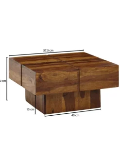 KADIMA DESIGN Tische<Couchtisch 57,5x57,5x30 cm Massivholz Sofatisch Quadratisch,