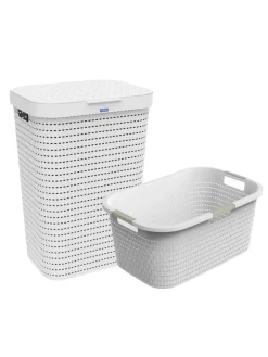 Rotho Wäschekörbe & -Ständer<Country Set 2tlg. bestehend aus Korb 40l und Sammler 55l mit Deckel in Weiß