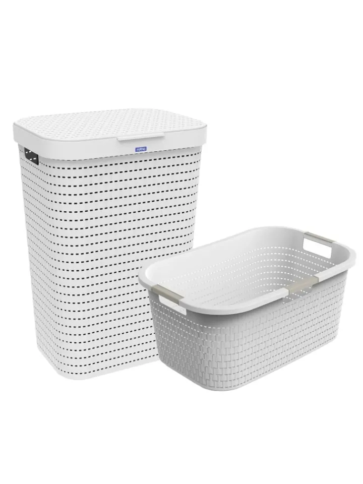 Rotho Wäschekörbe & -Ständer<Country Set 2tlg. bestehend aus Korb 40l und Sammler 55l mit Deckel in Weiß
