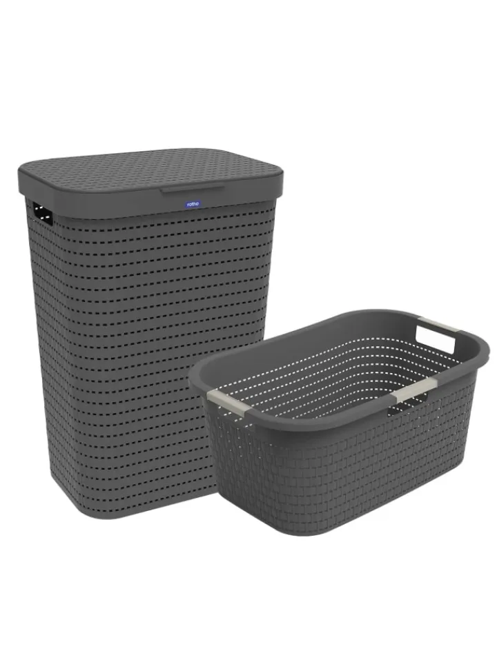 Rotho Wäschekörbe & -Ständer<Country Set 2tlg. bestehend aus Korb 40l und Sammler 55l mit Deckel in Anthrazit