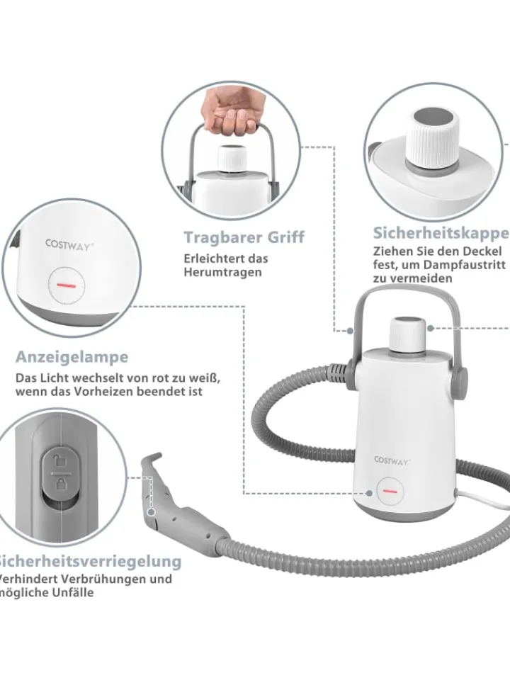 COSTWAY Klima & Haushalt|Staubsauger<Dampfreiniger 1000W inkl. 10 Zubehör in Grau