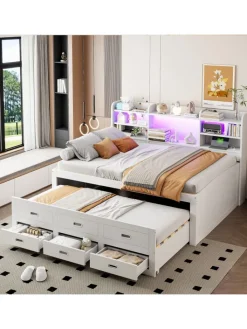 ABRIHOME Betten & Matratzen<Daybett in Weiß 140x200 cm mit LED USB und 3 Schubladen ohne Matratze