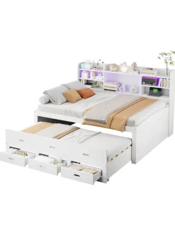 ABRIHOME Betten & Matratzen<Daybett in Weiß 140x200 cm mit LED USB und 3 Schubladen ohne Matratze