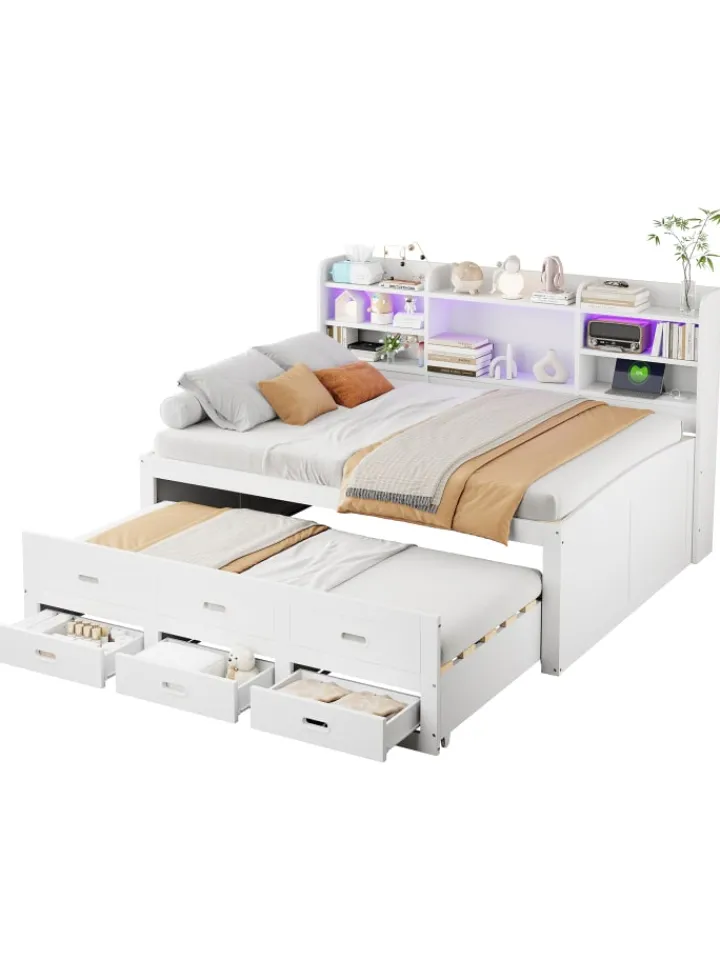 ABRIHOME Betten & Matratzen<Daybett in Weiß 140x200 cm mit LED USB und 3 Schubladen ohne Matratze
