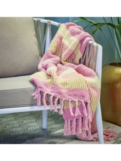 Bloomingville Wohndecken & Plaids<Decke ISNEL Pink Gelb Gestreift 160x130 cm