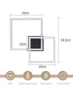 ZMH Decken- & Hängeleuchten<Deckenleuchte LED in schwarz 24W Moderne 3000K Warmweiß Drehbar