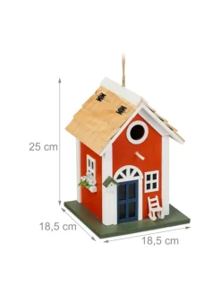 relaxdays Vögel<Deko Vogelhaus in Bunt - (B)18,5 x (H)25 x (T)18,5 cm