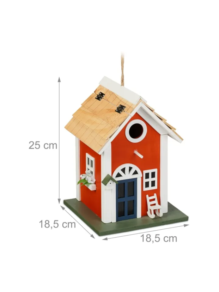 relaxdays Vögel<Deko Vogelhaus in Bunt - (B)18,5 x (H)25 x (T)18,5 cm