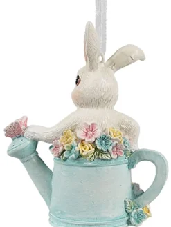 Clayre & Eef Wohndekoration<Dekoanhänger "Kaninchen" in Weiß/ Mint - (B)8 x (H)10 x (T)4 cm
