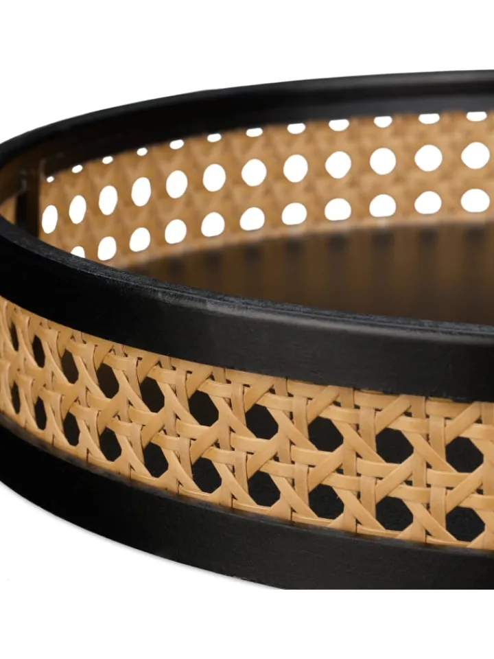 relaxdays Dekoschalen<Dekotablett in Schwarz/ Natur - (H)5,5 x (D)30 cm