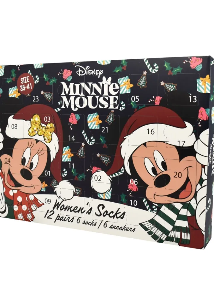 MINNIE MOUSE Adventskalender<Disney Socken Adventskalender 12 Paar kurz und lang in Mehrfarbig