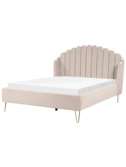 Beliani Betten & Matratzen<Doppelbett AMBILLOU in Beige/Gold - (W) 157 x (H) 126 x (L) 214 cm