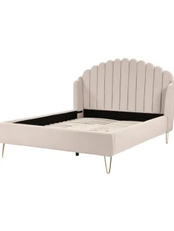 Beliani Betten & Matratzen<Doppelbett AMBILLOU in Beige/Gold - (W) 157 x (H) 126 x (L) 214 cm