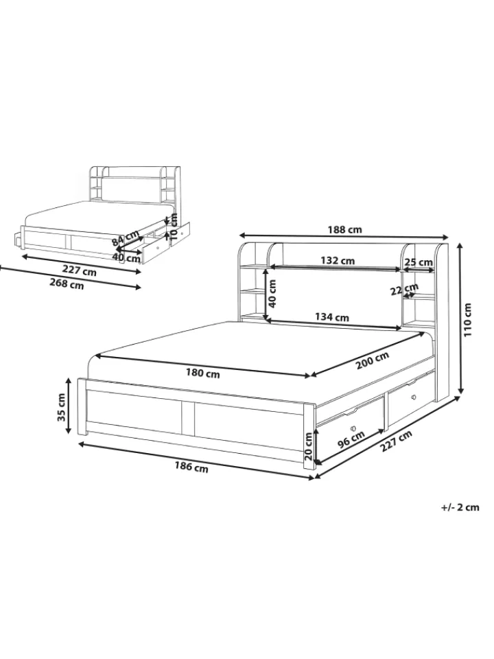 Beliani Betten & Matratzen<Doppelbett BIZOU in Weiß/Beige - (W) 188 x (H) 110 x (L) 227 cm