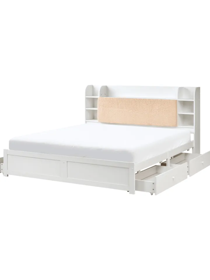 Beliani Betten & Matratzen<Doppelbett BIZOU in Weiß/Beige - (W) 188 x (H) 110 x (L) 227 cm