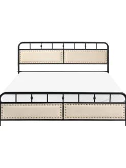 Beliani Betten & Matratzen<Doppelbett BREUILLET in Schwarz/Beige - (W) 165 x (H) 95 x (L) 207 cm