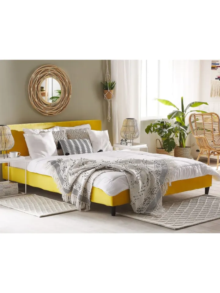Beliani Betten & Matratzen<Doppelbett FITOU in Gelb/Braun - (W) 190 x (H) 87 x (L) 214 cm